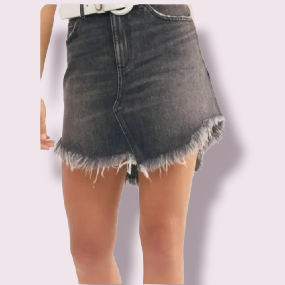 Free People Denim Skirt High Waisted Distressed 